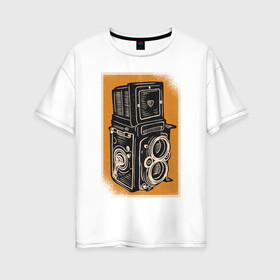 Женская футболка хлопок Oversize с принтом Rolleiflex Камера в Тюмени, 100% хлопок | свободный крой, круглый ворот, спущенный рукав, длина до линии бедер
 | ретро | фото | фотоаппарат | фотограф | фотокамера