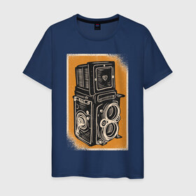 Мужская футболка хлопок с принтом Rolleiflex Камера в Тюмени, 100% хлопок | прямой крой, круглый вырез горловины, длина до линии бедер, слегка спущенное плечо. | Тематика изображения на принте: ретро | фото | фотоаппарат | фотограф | фотокамера