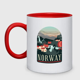 Кружка двухцветная с принтом Норвегия в Тюмени, керамика | объем — 330 мл, диаметр — 80 мм. Цветная ручка и кайма сверху, в некоторых цветах — вся внутренняя часть | norway | норвегия