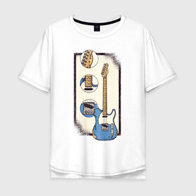 Мужская футболка хлопок Oversize с принтом Гитара в Тюмени, 100% хлопок | свободный крой, круглый ворот, “спинка” длиннее передней части | guitar | гитара | гитары | музыка | музыкальные инструменты | с гитарой