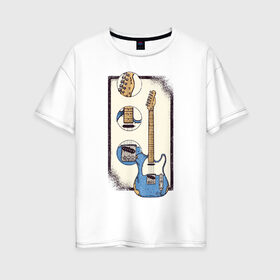 Женская футболка хлопок Oversize с принтом Гитара в Тюмени, 100% хлопок | свободный крой, круглый ворот, спущенный рукав, длина до линии бедер
 | guitar | гитара | гитары | музыка | музыкальные инструменты | с гитарой