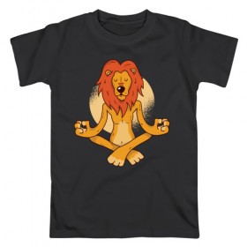 Мужская футболка хлопок с принтом Йога Лев в Тюмени, 100% хлопок | прямой крой, круглый вырез горловины, длина до линии бедер, слегка спущенное плечо. | yoga | йога | лев | львы | медитация
