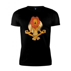 Мужская футболка премиум с принтом Йога Лев в Тюмени, 92% хлопок, 8% лайкра | приталенный силуэт, круглый вырез ворота, длина до линии бедра, короткий рукав | yoga | йога | лев | львы | медитация