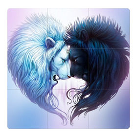 Магнитный плакат 3Х3 с принтом Lions love в Тюмени, Полимерный материал с магнитным слоем | 9 деталей размером 9*9 см | love | день | лев | львиное сердце | любовь | ночь | сердце