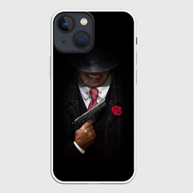 Чехол для iPhone 13 mini с принтом Mafia в Тюмени,  |  | gangster | gun | gungster | illustration | mafia | арт | галстук | гангстер | гвоздика | зубы | костюм | крестный отец | мафия | минимализм | оружие | пистолет | пуля | темный | черный | шляпа