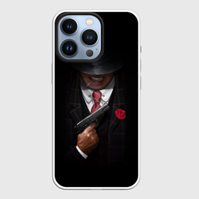 Чехол для iPhone 13 Pro с принтом Mafia в Тюмени,  |  | Тематика изображения на принте: gangster | gun | gungster | illustration | mafia | арт | галстук | гангстер | гвоздика | зубы | костюм | крестный отец | мафия | минимализм | оружие | пистолет | пуля | темный | черный | шляпа