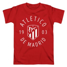 Мужская футболка хлопок с принтом Атлетико Мадрид в Тюмени, 100% хлопок | прямой крой, круглый вырез горловины, длина до линии бедер, слегка спущенное плечо. | 