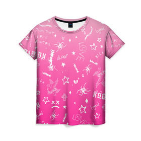 Женская футболка 3D с принтом Lil Peep tatu в Тюмени, 100% полиэфир ( синтетическое хлопкоподобное полотно) | прямой крой, круглый вырез горловины, длина до линии бедер | hip hop | lil peep | lilpeep | lilpip | pink | rap | rep | runaway | лил пип | лилпип | реп | розовый | рэп | тату | татуировки лилпипа | хип хоп | эмо рэп