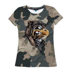 Женская футболка 3D с принтом Военный орел в Тюмени, 100% полиэфир ( синтетическое хлопкоподобное полотно) | прямой крой, круглый вырез горловины, длина до линии бедер | 23 февраля | военный | летчик | милитари | мужской | орел | пуля | солдат | хаки