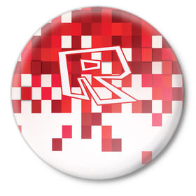 Значок с принтом Roblox в Тюмени,  металл | круглая форма, металлическая застежка в виде булавки | dynablocks | roblox | robux | белый | блоки | вселенная | герои | красный | кубики | роблокс | симулятор