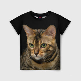 Детская футболка 3D с принтом Бенгальский кот в Тюмени, 100% гипоаллергенный полиэфир | прямой крой, круглый вырез горловины, длина до линии бедер, чуть спущенное плечо, ткань немного тянется | bengal cat | cat | бенгальская кошка | бенгальский | кот | котик | коты | кошки