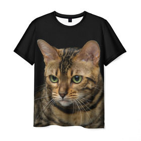 Мужская футболка 3D с принтом Бенгальский кот в Тюмени, 100% полиэфир | прямой крой, круглый вырез горловины, длина до линии бедер | Тематика изображения на принте: bengal cat | cat | бенгальская кошка | бенгальский | кот | котик | коты | кошки