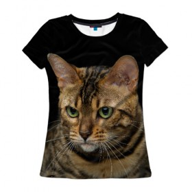 Женская футболка 3D с принтом Бенгальский кот в Тюмени, 100% полиэфир ( синтетическое хлопкоподобное полотно) | прямой крой, круглый вырез горловины, длина до линии бедер | bengal cat | cat | бенгальская кошка | бенгальский | кот | котик | коты | кошки