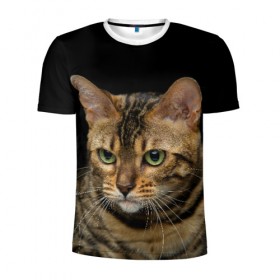 Мужская футболка 3D спортивная с принтом Бенгальский кот в Тюмени, 100% полиэстер с улучшенными характеристиками | приталенный силуэт, круглая горловина, широкие плечи, сужается к линии бедра | bengal cat | cat | бенгальская кошка | бенгальский | кот | котик | коты | кошки