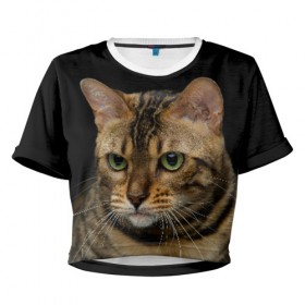 Женская футболка 3D укороченная с принтом Бенгальский кот в Тюмени, 100% полиэстер | круглая горловина, длина футболки до линии талии, рукава с отворотами | bengal cat | cat | бенгальская кошка | бенгальский | кот | котик | коты | кошки