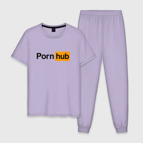 Мужская пижама хлопок с принтом PornHub в Тюмени, 100% хлопок | брюки и футболка прямого кроя, без карманов, на брюках мягкая резинка на поясе и по низу штанин
 | brazzers | браззерс