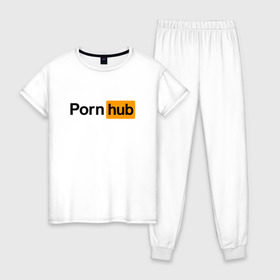 Женская пижама хлопок с принтом PornHub в Тюмени, 100% хлопок | брюки и футболка прямого кроя, без карманов, на брюках мягкая резинка на поясе и по низу штанин | brazzers | браззерс