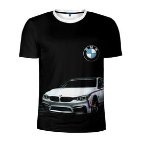 Мужская футболка 3D спортивная с принтом BMW в Тюмени, 100% полиэстер с улучшенными характеристиками | приталенный силуэт, круглая горловина, широкие плечи, сужается к линии бедра | bmw | авто | автомобиль | бмв | иномарка | логотип | машина | скорость
