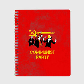 Тетрадь с принтом Communist party в Тюмени, 100% бумага | 48 листов, плотность листов — 60 г/м2, плотность картонной обложки — 250 г/м2. Листы скреплены сбоку удобной пружинной спиралью. Уголки страниц и обложки скругленные. Цвет линий — светло-серый
 | вечеринка | звезда | кастро | коммунизм | коммунист | коммунистическая | ленин | мао | маркс | молот | партия | рауль | серп | сталин | тусовка | ульянов | фидель | цзиньпин | цзэдун | энгельс