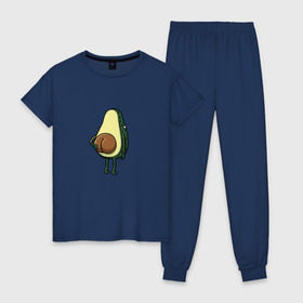 Женская пижама хлопок с принтом Авокадо в Тюмени, 100% хлопок | брюки и футболка прямого кроя, без карманов, на брюках мягкая резинка на поясе и по низу штанин | косточка | овощ | попка | фрукт