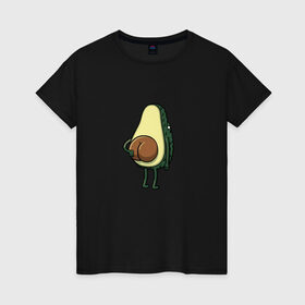 Женская футболка хлопок с принтом Авокадо в Тюмени, 100% хлопок | прямой крой, круглый вырез горловины, длина до линии бедер, слегка спущенное плечо | косточка | овощ | попка | фрукт
