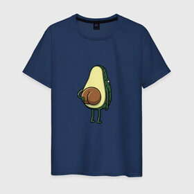 Мужская футболка хлопок с принтом Авокадо в Тюмени, 100% хлопок | прямой крой, круглый вырез горловины, длина до линии бедер, слегка спущенное плечо. | Тематика изображения на принте: косточка | овощ | попка | фрукт