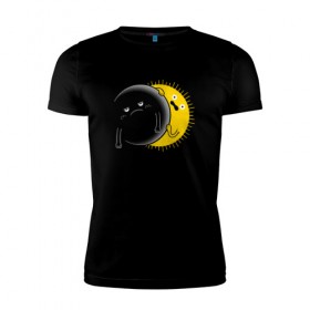 Мужская футболка премиум с принтом Солнечное Затмение в Тюмени, 92% хлопок, 8% лайкра | приталенный силуэт, круглый вырез ворота, длина до линии бедра, короткий рукав | звезды | космос | луна | планета | солнце