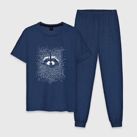 Мужская пижама хлопок с принтом Енот в Тюмени, 100% хлопок | брюки и футболка прямого кроя, без карманов, на брюках мягкая резинка на поясе и по низу штанин
 | raccoon | полоскун
