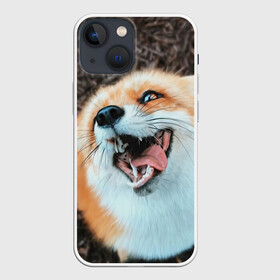 Чехол для iPhone 13 mini с принтом Довольная лиса в Тюмени,  |  | Тематика изображения на принте: голова | животные | лиса | мордочка | пасть | природа | рыжая | язык