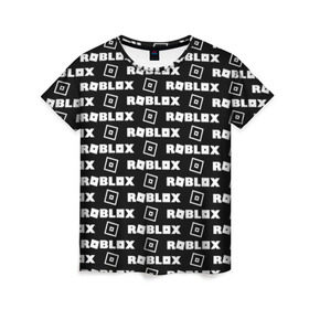 Женская футболка 3D с принтом ROBLOX в Тюмени, 100% полиэфир ( синтетическое хлопкоподобное полотно) | прямой крой, круглый вырез горловины, длина до линии бедер | game | gamer | logo | roblox | игры | логотип | роблокс