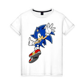 Женская футболка хлопок с принтом Sonic в Тюмени, 100% хлопок | прямой крой, круглый вырез горловины, длина до линии бедер, слегка спущенное плечо | sonic | соник