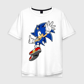 Мужская футболка хлопок Oversize с принтом Sonic в Тюмени, 100% хлопок | свободный крой, круглый ворот, “спинка” длиннее передней части | sonic | соник