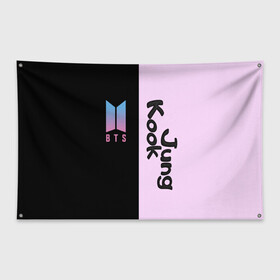 Флаг-баннер с принтом BTS Jung Kook в Тюмени, 100% полиэстер | размер 67 х 109 см, плотность ткани — 95 г/м2; по краям флага есть четыре люверса для крепления | bts | jung kook | бтс | группа | корейская | музыка | розовый | цветы | черный
