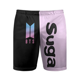 Мужские шорты 3D спортивные с принтом BTS Suga в Тюмени,  |  | bts | suga | бтс | группа | корейская | музыка | розовый | цветы | черный