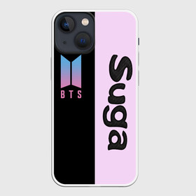 Чехол для iPhone 13 mini с принтом BTS Suga в Тюмени,  |  | bts | suga | бтс | группа | корейская | музыка | розовый | цветы | черный