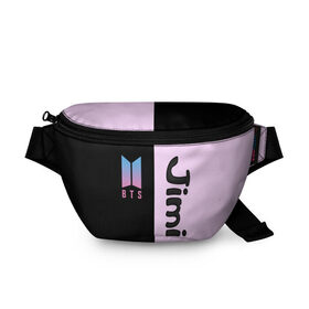 Поясная сумка 3D с принтом BTS Jimin в Тюмени, 100% полиэстер | плотная ткань, ремень с регулируемой длиной, внутри несколько карманов для мелочей, основное отделение и карман с обратной стороны сумки застегиваются на молнию | bts | jimin | бтс | группа | корейская | музыка | розовый | цветы | черный