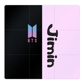 Магнитный плакат 3Х3 с принтом BTS Jimin в Тюмени, Полимерный материал с магнитным слоем | 9 деталей размером 9*9 см | Тематика изображения на принте: bts | jimin | бтс | группа | корейская | музыка | розовый | цветы | черный