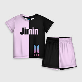 Детский костюм с шортами 3D с принтом BTS Jimin в Тюмени,  |  | bts | jimin | бтс | группа | корейская | музыка | розовый | цветы | черный