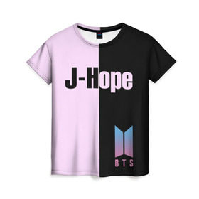 Женская футболка 3D с принтом BTS J-hope в Тюмени, 100% полиэфир ( синтетическое хлопкоподобное полотно) | прямой крой, круглый вырез горловины, длина до линии бедер | bts | j hope | бтс | группа | корейская | музыка | розовый | цветы | черный