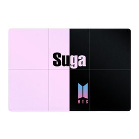 Магнитный плакат 3Х2 с принтом BTS Suga в Тюмени, Полимерный материал с магнитным слоем | 6 деталей размером 9*9 см | Тематика изображения на принте: bts | suga | бтс | группа | корейская | музыка | розовый | цветы | черный