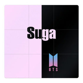 Магнитный плакат 3Х3 с принтом BTS Suga в Тюмени, Полимерный материал с магнитным слоем | 9 деталей размером 9*9 см | Тематика изображения на принте: bts | suga | бтс | группа | корейская | музыка | розовый | цветы | черный