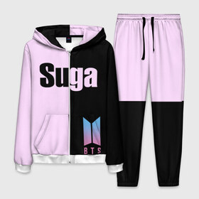 Мужской костюм 3D с принтом BTS Suga в Тюмени, 100% полиэстер | Манжеты и пояс оформлены тканевой резинкой, двухслойный капюшон со шнурком для регулировки, карманы спереди | bts | suga | бтс | группа | корейская | музыка | розовый | цветы | черный
