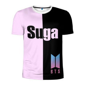 Мужская футболка 3D спортивная с принтом BTS Suga в Тюмени, 100% полиэстер с улучшенными характеристиками | приталенный силуэт, круглая горловина, широкие плечи, сужается к линии бедра | bts | suga | бтс | группа | корейская | музыка | розовый | цветы | черный