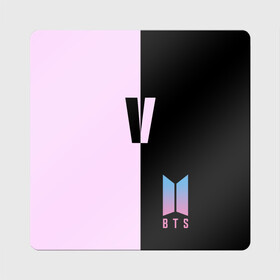 Магнит виниловый Квадрат с принтом BTS V в Тюмени, полимерный материал с магнитным слоем | размер 9*9 см, закругленные углы | Тематика изображения на принте: bts | бтс | группа | корейская | музыка | розовый | цветы | черный
