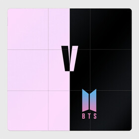 Магнитный плакат 3Х3 с принтом BTS V в Тюмени, Полимерный материал с магнитным слоем | 9 деталей размером 9*9 см | Тематика изображения на принте: bts | бтс | группа | корейская | музыка | розовый | цветы | черный