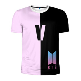 Мужская футболка 3D спортивная с принтом BTS V в Тюмени, 100% полиэстер с улучшенными характеристиками | приталенный силуэт, круглая горловина, широкие плечи, сужается к линии бедра | bts | бтс | группа | корейская | музыка | розовый | цветы | черный