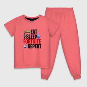 Детская пижама хлопок с принтом Eat Sleep Fortnite Repeat в Тюмени, 100% хлопок |  брюки и футболка прямого кроя, без карманов, на брюках мягкая резинка на поясе и по низу штанин
 | 