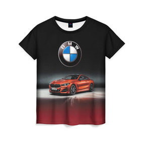 Женская футболка 3D с принтом BMW 850i в Тюмени, 100% полиэфир ( синтетическое хлопкоподобное полотно) | прямой крой, круглый вырез горловины, длина до линии бедер | 
