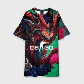 Детское платье 3D с принтом CS GO  hyper beast skin в Тюмени, 100% полиэстер | прямой силуэт, чуть расширенный к низу. Круглая горловина, на рукавах — воланы | beast | counterstike | csgo | hyper | hyperbeast | m4a1s | steam | винтовка | контра | кс | ксго | шмотки