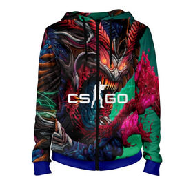 Женская толстовка 3D на молнии с принтом CS GO hyper beast skin в Тюмени, 100% полиэстер | длина до линии бедра, манжеты и пояс оформлены мягкой тканевой резинкой, двухслойный капюшон со шнурком для регулировки, спереди молния, по бокам два кармана | beast | counterstike | csgo | hyper | hyperbeast | m4a1s | steam | винтовка | контра | кс | ксго | шмотки